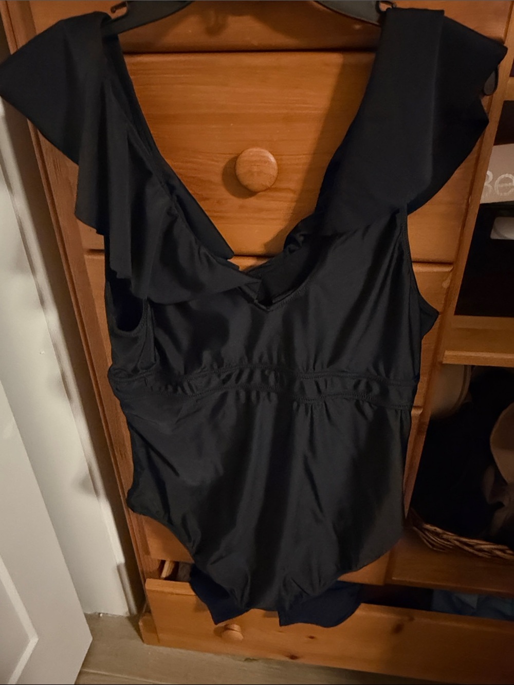 Black Ruffle V-Neck One-Piece Swimsuit